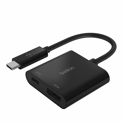 Belkin USB C to HDMI Adapter + USBC Charging Port to Charge While You Display, Supports 4K UHD Video, Passthrough Power up to 60W for Connected Devices, Compatible with MacBook, iPad, Windows - size: (Pack of 1), style: USB-C to HDMI + Charging