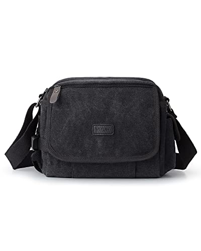 Messenger Bag for Men, Crossbody Bag Aesthetic, Water Resistant Unisex Classic Canvas Shoulder Bag - color: A1-black