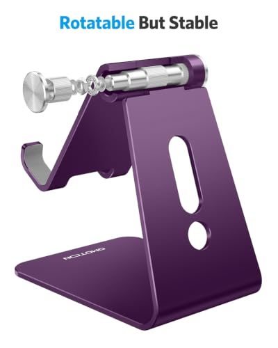 OMOTON C2 Adjustable Cell Phone Stand with Charging Cutout, Deep Purple | Sturdy 3mm Aluminum, Charging Port, 270° Adjustable, Non-Slip Silicone Pads, Works with Thick Cases, for All Smartphones - color: Deep Purple
