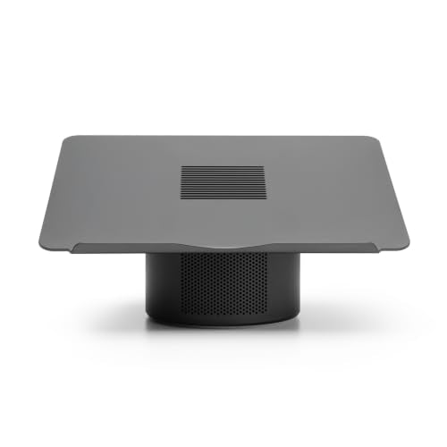 Mossion M1 Laptop Stand with Cooling Fan, Bluetooth Speakers & USB Hub - Titanium Gray | 360° Rotating Aluminum Ergonomic Laptop Stand for Laptops up to 18"