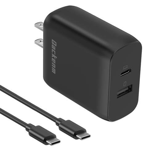 Qackenm 65W USB C Charger with 5FT USB C Cable, Type C Charger Fast Charging, 2-Port Wall Charging Block for MacBook Pro/Air, iPhone 17/16/115, iPad Pro/Air, Galaxy S24/S23, Pixel, Steam Deck (Black) - color: black