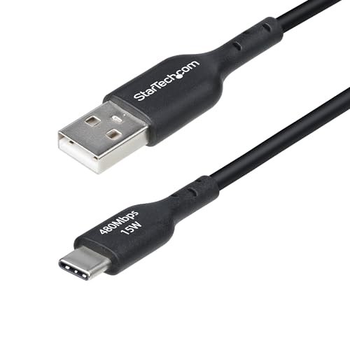 StarTech 3ft/91cm USB-A to USB-C Charging Cable, 3A, Black (USB2AC3FBKE) | USB 2.0 480Mbps, TPE jacket, Male to Male, Aluminum braided shield, 15W, Charge and Sync - color: Black, size: 3 ft, style: 1-Pack