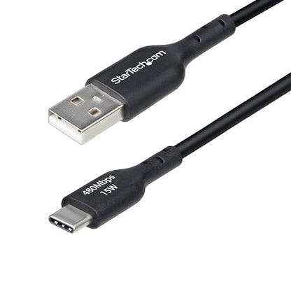 StarTech 3ft/91cm USB-A to USB-C Charging Cable, 3A, Black (USB2AC3FBKE) | USB 2.0 480Mbps, TPE jacket, Male to Male, Aluminum braided shield, 15W, Charge and Sync - color: Black, size: 3 ft, style: 1-Pack