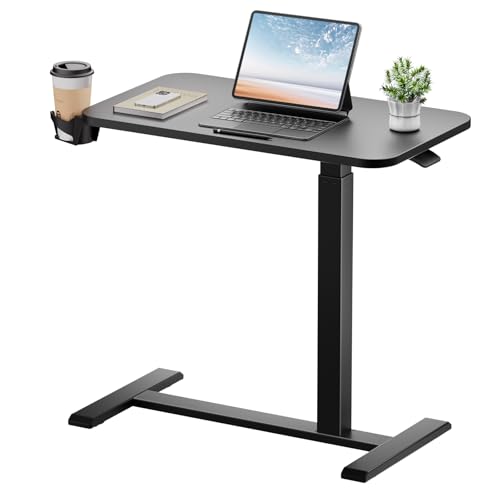 GTPLAYER Small Standing Desk with Hidden Wheels, Pneumatic Mobile Rolling Laptop Desk, Adjustable Height Overbed Bedside Table Computer Workstation for Home Office (28" W x 16" D, Black) - color: Black-hidden, size: Medium