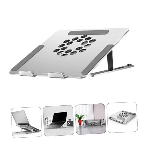 TEHAUX Aluminum Alloy Laptop Cooling Pad Adjustable Height Ventilated Support Stand with Quiet Fan for Notebooks to 17.3 Inch Silver for Gaming and Office Use