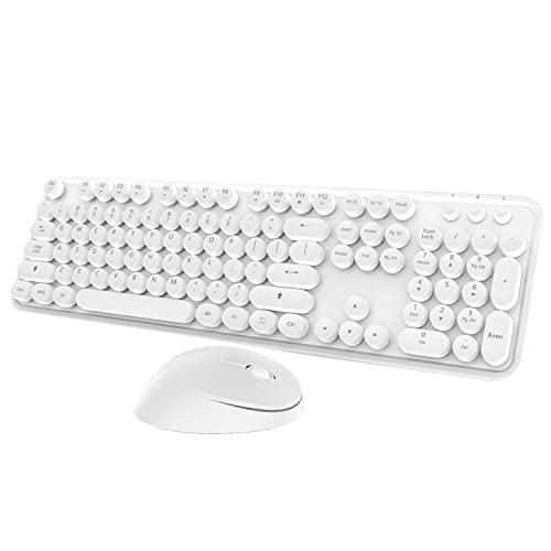 Wireless Keyboard Mouse Combo,104 Keys Cute Colorful Typewriter White | Full Size With Number Pad & Mouse,Compatible With All Windows,Ideal For Windows,1600DPI,Computer, PC, Notebook, Laptop - color: 2 White