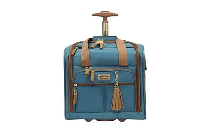 Steve Madden Designer 15 Inch Carry on Suitcase- Small Weekender Overnight Business Travel Luggage- Lightweight 2- Rolling Spinner Wheels Under Seat Bag for Women (Harlo Teal Blue) - color: Harlo Teal Blue