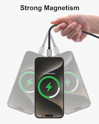 ZBF 100W USB C Magnetic Charging Cable,Magnetic Charger Cable for USB C to C(3 Pack, 5/6.6/6.6FT) 480Mbps Data Transfer, 5A Fast Charging for Phone 17 16 15 14,13 Pro Max,MacBook Pro Pad Galaxy S22 - color: A