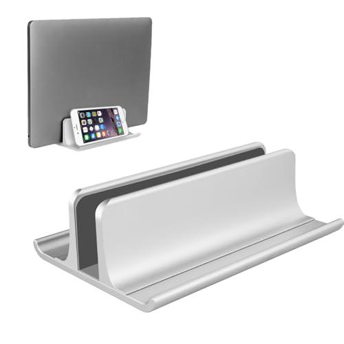 Vaydeer 3-in-1 Aluminum Laptop Stand Vertical Laptop Stand Holder for Desk with Adjustable Dock, Space-Saving Organizer for All MacBook, Surface, Samsung, HP, Dell, up to 17.3 inch - color: Silver