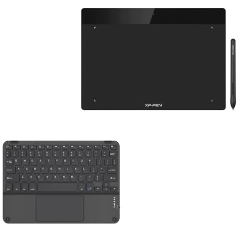 BoxWave Keyboard Compatible with XP-Pen Deco Fun L - SlimKeys Bluetooth Keyboard with Trackpad, Portable Slim TouchPad - Jet Black