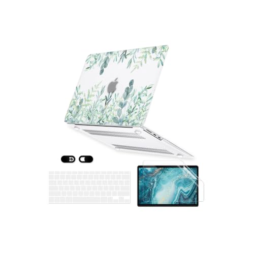 Case for MacBook Air 13 inch A1466 A1369 2010-2017 Release, 5 in 1 Matte Clear Hard Shell&Keyboard Cover&Screen Protector&Webcam Cover Compatible with Older Version Air 13.3 - Green Plants - color: Z Green Clear