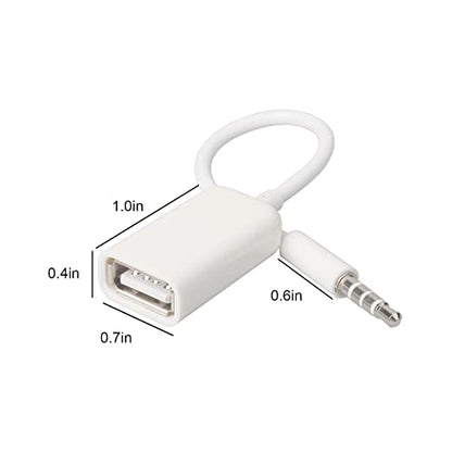 AUX to USB Adapter, 3.5mm Male Audio Jack to USB 2.0 Female Converter Cable, Only work for Car AUX-in with MP3 Decoder, Not for Headset, Speakers, Phone,Computers, Camera,Microphone, Monitor(2Pcs)