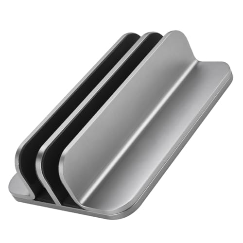 SHOWERORO Dual-Slot Vertical Laptop Stand Aluminum Alloy Tablet Holder with Base for Desk Use, Compatible with Laptops and Tablets, Space-Saving Cooling Rack for Office and Home