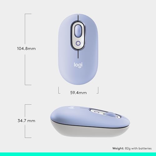 Logitech POP Mouse, Compact and Portable Wireless Bluetooth Mouse - Lilac | Compact, portable, programmable buttons, Easy-Switch between up to 3 devices, for laptop, tablet, PC - color: Lilac