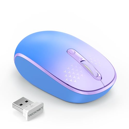 TECKNET Wireless Mouse, 2.4G Quiet Computer Mouse with USB Receiver, 4 Buttons Portable Cordless Mice for Chromebook, Laptop, PC, Mac, 800/1200/1600 DPI - Blue-Purple Gradient - color: Blue-Purple Gradient