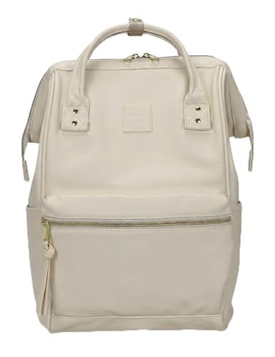 Kah&Kee Leather Laptop Backpack for Women 15 inch Teacher Work Travel Bag | Premium water-resistant PU leather. Fits 14″ & 15″ laptops. Anti-theft pocket, luggage strap. Ideal for daily commute. - color: Ivory, size: Medium