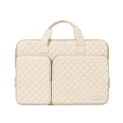 MOSISO 360 Protective Laptop Case 13.3 inch, 13-13.3 inch Laptop Sleeve | Compatible with MacBook Air/Pro 13/Pro 14,HP Dell ASUS Lenovo, Square Quilted Bag with 2 Pockets&Handle&Belt, Sand - color: Sand, size: 13.3 inch