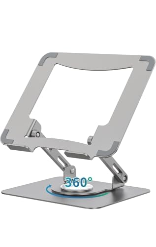 Metal Laptop Stand (Silver) with 360 Rotating Base, Ergonomic Adjustable Notebook Riser Holder Compatible with Air, Pro, Dell, HP, Lenovo More 10-15.6" Laptops