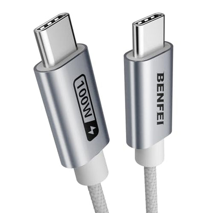 BENFEI 100W Silicone USB C Fast Charging Cable(3.3ft), Aluminum Shell, Woven Design for iPhone 15/15Pro/15Plus/15ProMax MacBook Pro/iPad Pro/Air 4,Samsung Galaxy S23+/S23 - color: Silver, size: 3 Feet