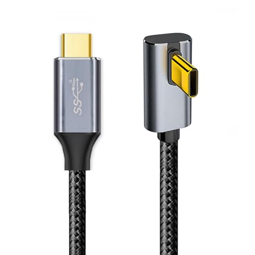 cablecc 10Gbps 100W Reversible Data Type-C USB-C Male to Male USB3.1 Cable Low Profile Angled 90 Degree for Laptop Phone 100CM - style: Low Profile Angled-100CM