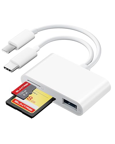 SD Card Reader for iPhone iPad Camera with USB C, Dual Card Slot USB 3.0 Memory Card Reader Supports SD/TF Card Trail Camera Viewer SD Card Adapter Portable Micro SD Card Reader No App Plug and Play - color: white