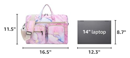 Laptop Shoulder Bag15.6inch women men Waterproof 16inch Computer Bags Women Business Office Work Bag Briefcase 14 inch case - color: Pink Marble