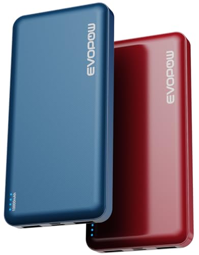2-Pack Portable Charger, 10000mAh Power Bank, Battery Pack, Battery Bank | Slimmer, Fast Charging, USB C in&Out, for iPhone Tablet Samsung Pixel Headphones etc (Blue&red) - color: Blue&Red
