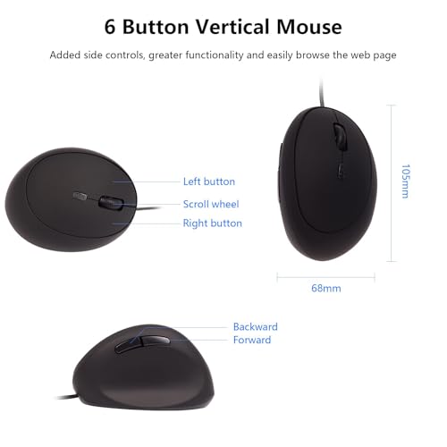 Wired Mouse Vertical Ergonomic Optical Mouse USB Mice Corded Mouse for Computer/Laptop/PC/Desktop/Mac/Office/Desktop, Better for Small Medium Sized Hands, with Cord, with Side Buttons, Gifts