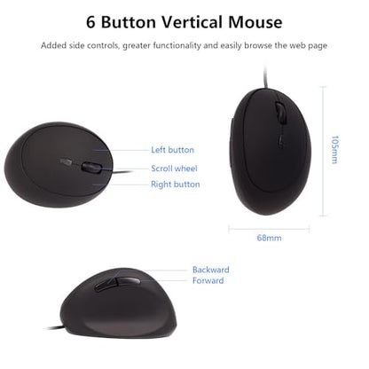 Wired Mouse Vertical Ergonomic Optical Mouse USB Mice Corded Mouse for Computer/Laptop/PC/Desktop/Mac/Office/Desktop, Better for Small Medium Sized Hands, with Cord, with Side Buttons, Gifts