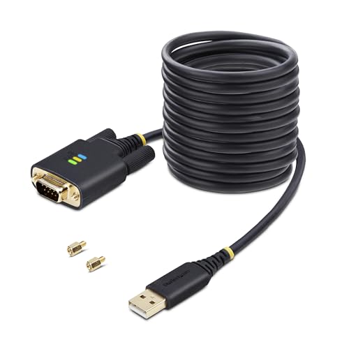 StarTech 10ft USB to Serial Adapter Cable, FTDI IC (1P10FFC-USB-SERIAL) | USB-A to DB9 RS232, Interchangeable DB9 Screws Nuts, COM Retention, LED Indicators - size: 10ft