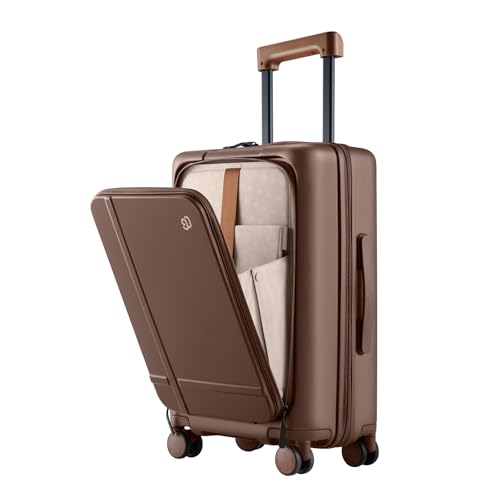 NINETYGO Carry On Luggage 22x14x9 Airline Approved, 20 Inch Suitcase with Front Compartment, Coffee-Infused PC Hard Shell, Eco-Friendly, Cup Holder, Clamshell, TSA Lock, Spinner Wheels (Latte) - color: 02-Caramel Latte, size: Carry-On 20-Inch (Clamshell,