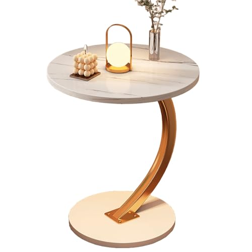 Round Side Tables Living Room Wood Carbon Steel Engineering Structure Sofa Side Table Space-Saving Side Tables Bedroom for Living Room Bedroom(Silver) - color: Silver
