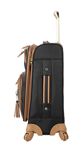 Steve Madden Designer-Gepckkollektion Leichter Softside-Koffer fr Damen und Herren strapazierfhige 50,8 cm groe Tragetasche mit 4 rollenden Spinner-Rdern, Harlo Black, 20in, Carry on Bag With Spinner - color: Harlo Black, size: 20 inches