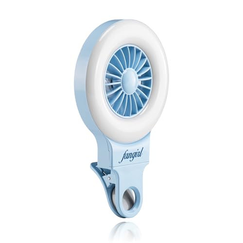 Fangirl by Remi: 2-in-1 Clip on Phone Fan and Selfie Ring Light (Blue) - color: Blue