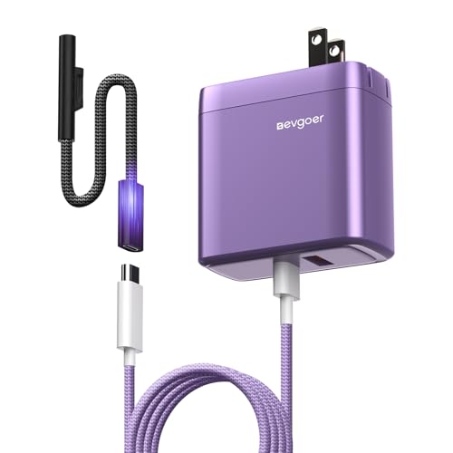 Surface Pro Charger, 65W Microsoft Surface Charger for 12/11/10/9/8/7/6/5/4/3/X, Compatible with Both Microsoft Book/Laptop/Tablet and All USB-C Deviece (Purple) - color: Purple