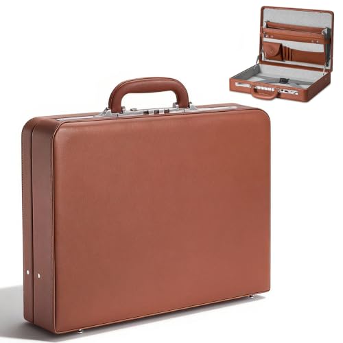 LOCKCURX Briefcases for Men, Anti-Theft Longwave Lock Briefcase with 16 Inch Laptop Compartment, Waterproof Faux Leather, Brief Cases Men with Multi File Organizer, Perfect for Office, Travel (Brown) - color: Brown, size: Longwave Lock