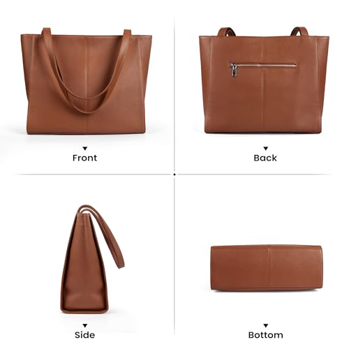 befen Genuine Leather Tote Bag for Women Work Travel Leather Purse Handbags | Real Leather, Padded 14" Laptop Compartment, Multi-Pockets, Zipper, Tote Bag for Daily - color: Cognac Brown 02