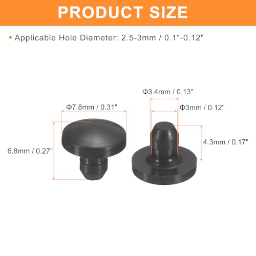 uxcell 25Pcs Silicone Plugs, Rubber Round Snap in Locking Hole Plugs for 2.5-3mm Hole, Hole Stoppers Waterproof Hole Plug for Metal Tube, Furniture End Caps Inserts, Black - size: 2.5-3mm