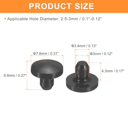 uxcell 25Pcs Silicone Plugs, Rubber Round Snap in Locking Hole Plugs for 2.5-3mm Hole, Hole Stoppers Waterproof Hole Plug for Metal Tube, Furniture End Caps Inserts, Black - size: 2.5-3mm
