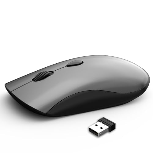 Slim Silent 2.4G Wireless Optical Mouse, Grey | Compatible MacBook, Chromebook, Laptop, PC; Quiet Click, 2400 DPI, Mini USB Receiver, Travel Portable Design - color: Grey