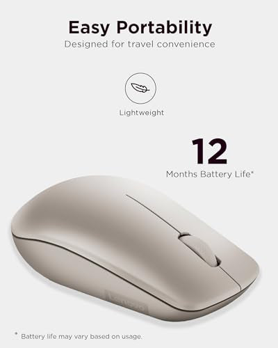 Lenovo 530 Wireless Mouse with Battery, 2.4GHz Nano USB, 1200 DPI Optical Sensor, Ergonomic for Left or Right Hand, Lightweight, GY50Z18988, Almond - color: Almond