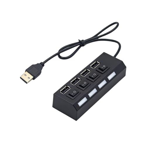 1Pcs 4-Port USB 2.0 Hub with Individual On/Off Switches, Portable USB Splitter Expander for PC Laptop Computer, Black