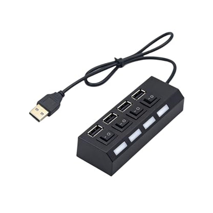 1Pcs 4-Port USB 2.0 Hub with Individual On/Off Switches, Portable USB Splitter Expander for PC Laptop Computer, Black