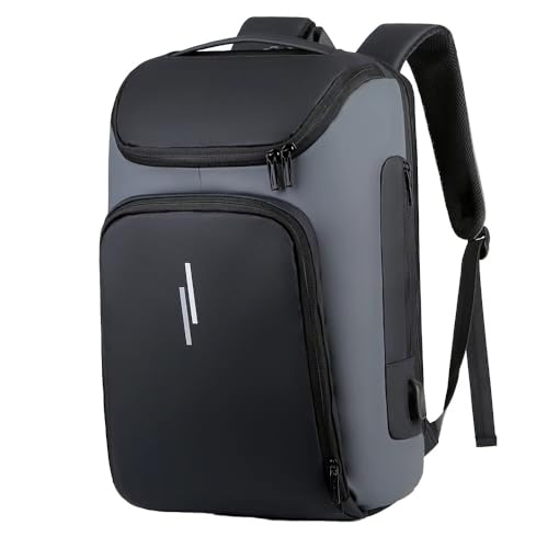 Business Laptop Backpack, Black and Gray, USB Charging Port, Multiple Storage Compartments, 47x30x14cm, Travel Computer Bag with Top Storage