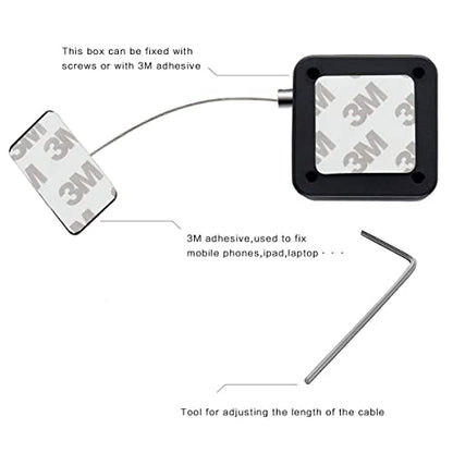 MEETOOT Automatic Retractable Anti-Theft Cable Case 44X16mm Hardware Security Cable Lock Anti Theft Combination for Tablet, Mobile Phone, Remote Control