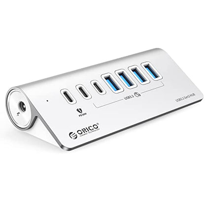 ORICO 7-Port USB 3.2 Gen2 Hub, Powered USB 3.2 Hub with 4 USB-A, 2 USB-C, PD 60W, 72W Power Adapter, 10Gbps Aluminium USB-Splitter with 1.64Ft USB-C to USB-A/C Cable for iMac, MacBooks, Mac mini - size: 50cm, style: M3U4C3