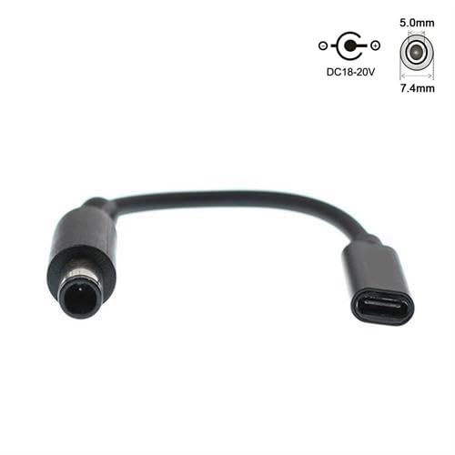 7.4x5.0mm Dell Slim Tip Adapter (Requires 100W PD Charger), Female USB-C to Male Power Connector for 45W/65W/90W 7.4mm Dell Laptops, Will NOT Charge with Phone Charger