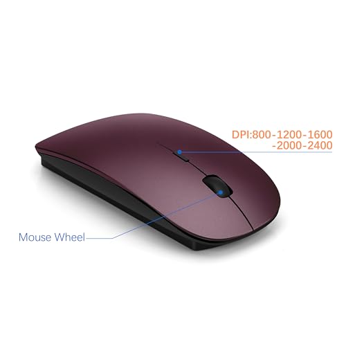 Wireless Keyboard and Mouse Ultra Slim Combo, TopMate 2.4G Silent Compact USB 2400DPI Mouse and Scissor Switch Keyboard Set with Cover, Batteries Included, for PC/Laptop/Windows/Mac - Wine Black - color: Wine Black