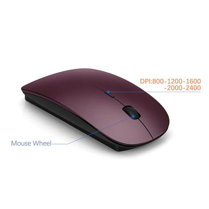 Wireless Keyboard and Mouse Ultra Slim Combo, TopMate 2.4G Silent Compact USB 2400DPI Mouse and Scissor Switch Keyboard Set with Cover, Batteries Included, for PC/Laptop/Windows/Mac - Wine Black - color: Wine Black