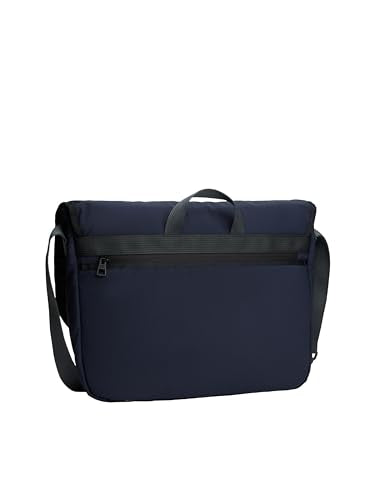 Tommy Hilfiger Men's Lightweight Messenger Laptop Bag With Buckle and Adjustable Strap - color: Space Blue